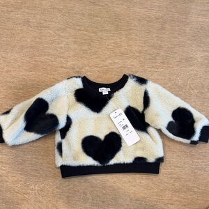 Splendid Cream and Black Fuzzy heart Sweater